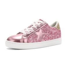 Imagem de PARTY Tênis feminino Fashion Star com cadarço, cano baixo, confortável, acolchoado, Glitter rosa, 35