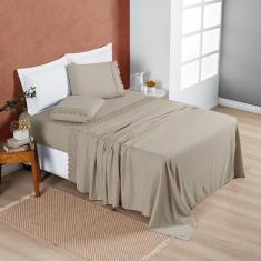 Imagem de Jogo de Cama Casal 200 Fios Detalhe Bordado Nobless 04 Peças Taupe