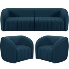 Imagem de Kit Sofá 4 Lugares Para Sala 252cm com 02 Poltronas Lazio M03 Veludo A