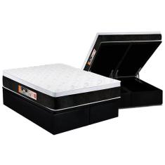 Imagem de Conjunto Box Baú Queen: Colchão Espuma Castor D45 Black e White Air Euro Pillow + Base CRC Suede Black(158x198)