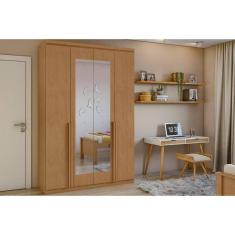 Imagem de Guarda Roupa 4 Portas e 2 Gavetas c/ Espelho Alonzo New Rovere/Amêndoa - Lopas