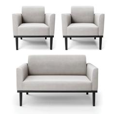 Imagem de Sofá Namoradeira com 2 Poltronas Base de Madeira Fixa Preto Marisa Veludo Cinza D03 - D'Rossi