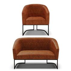 Imagem de Sofá Namoradeira E Poltrona Base Industrial Preto Stella Corano D03 - D'rossi Cor Nozes