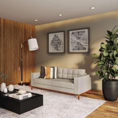 Imagem de Sofá 3 Lugares Surprised Pés e Base em Madeira Linho Cotton Cinza 180 cm