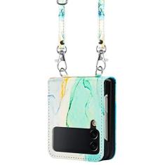 Imagem de Bolsa tiracolo de couro para celular Samsung Galaxy Z Flip 4 3 5G Flip4 Flip3 Capa à prova de choque com cordão cordão padrão mármore, LS003 com alça, para Galaxy Z Flip 4 5G