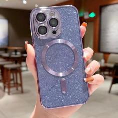 Imagem de Para galvanizar lente protetor caso de telefone para iphone 15 11 12 13 14 pro max plus carga sem fio pára-choques glitter capa, roxo, para iphone 12