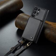 Imagem de Bolsas de telefone capa para Samsung Galaxy S22 S21 Plus ultra cordão carteira porta-cartões compartimentos magnético capa de suporte, preto, para Galaxy S21 Plus