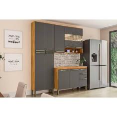 Imagem de Cozinha Modulada Completa Nápoli Prime 3 Peças (1Aéreo+1Balcão+1Paneleiro) C3P02 Amendoa/Grafite - Ronipa