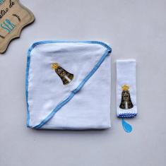 Imagem de Kit Toalha de Banho Bebe Soft C/Capuz + Pano de Boca Babebe Festone Bo