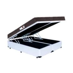 Imagem de Cama Box Baú Casal Colchão Espuma D33 + Box Bipartido Sintético Branco Serra Negra 56x138x188