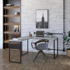 Imagem de Mesa de Escritório em L Estilo Industrial 135x150cm Kuadra Snow/Est.preta