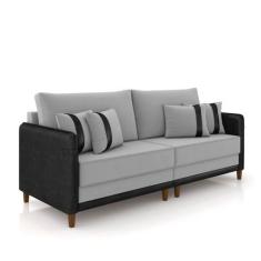 Imagem de Sofá 3 Lugares Living 212cm Pé Madeira Valença Pto/Veludo Cinza K01 -