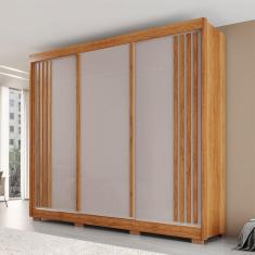Imagem de Guarda-Roupa Casal Dortmund 3 Portas 4 Gavetas com Pés Ripado 100% Mdf Cinamomo/Off White - Pnr Móveis