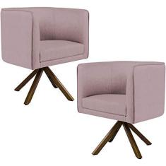 Imagem de Kit 02 Poltronas Decorativa Base Giratória Madeira Betina D02 Veludo Rosê B-305 - Lyam Decor