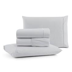 Imagem de Jogo De Lençol Luiza Casal 4 Pçs 100% Algodão 180 Fios Ponto Palito - Cinza