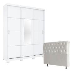 Imagem de Guarda Roupa Casal Silver Com Cabeceira Emilia 195 Cm Branco  Henn