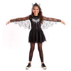 Imagem de Fantasia Vestido Morcega Infantil Asa Vampira Feiticeira Halloween Dia das Bruxas Noites do Terror Festa Zumbi