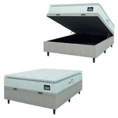 Imagem de Cama Box Baú Casal Colchão Espuma D45 Lazio Pillow Top 138x188x65cm Suede Branco/Bege Hellen