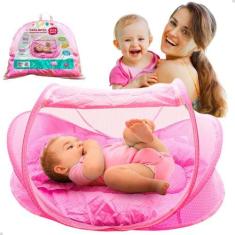 Imagem de Cama Cercadinho Bebe Menina Mosquiteiro Dobrável Portátil Ninho Colchã