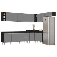 Imagem de Armário de Cozinha Modulado de Canto 8 Peças CP25 Balcão sem Tampo Preto/Cinza - Lumil