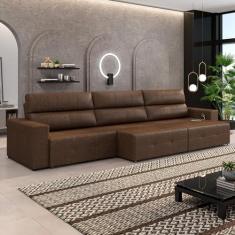 Imagem de Sofá Retrátil 5 Lugares 344cm 3 Módulos Nero com USB Couro Manchado G52 - Gran Belo