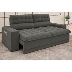 Imagem de Sofá Omega 2,50m Assento Retrátil e Reclinável Velosuede Cinza - Netsofas