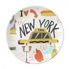 Imagem de America New York City Liberty Illistration Prato de sobremesa decorativo de porcelana 20 cm jantar casa