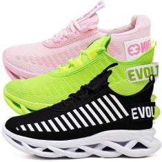 Imagem de Kit 3 Tênis Feminino De Academia Corrida Leve Confortável Rosa/Verde -
