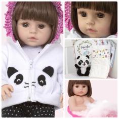 Imagem de Boneca Reborn De Silicone Menina Pandinha Cabelo Castanho - Cegonha Re