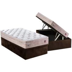 Imagem de Cama Box Baú Solteiro: Colchão Molas Ensacadas Plumatex Masterpocket Miami + Base Crc Suede Brown