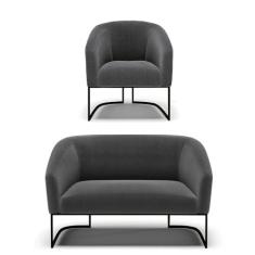 Imagem de Sofá Namoradeira e Poltrona Industrial Preto Stella Bouclê D03 - D'Rossi