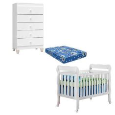 Imagem de Berço Americano Lila com Colchão e Cômoda Gaveteiro Ternura Baby Branc