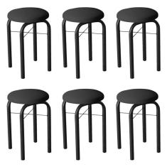Imagem de Kit 6 Banquetas Baixas Para Cozinha Em Aço Manu Sintético I01 Preto - Mpozenato
