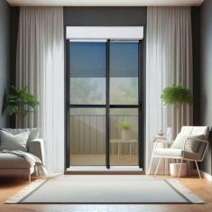 Imagem de Porta de Correr com Persiana Integrada 2 Folhas Móveis 230 X 120 Elite com Fecho Automático Vidro Re Mix Preto