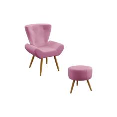 Imagem de Kit Poltrona Decorativa Polaris e Puff Solar Sued Rosê Aradecor