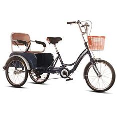 Imagem de Triciclo adulto de 50 cm para uso ao ar livre, 6 velocidades, bicicleta Cruiser de três rodas com assento traseiro, bicicletas confortáveis, design tradicional para idosos pedalando ciclismo