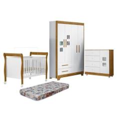 Imagem de Quarto de Bebê Berço Mini Cama com Colchão, Cômoda 1 Porta 4 Gavetas e