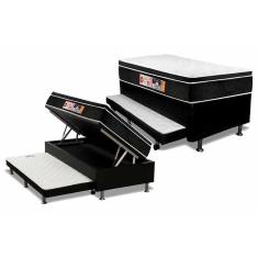 Imagem de Cama Box Baú C/Auxiliar Solteiro: Colchão Espuma Castor D33 Black E White + Base Black(88X188)