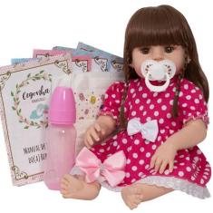 Imagem de Boneca Reborn Silicone 46cm Cabelo Longo Com Lindo Enxoval - Cegonha R