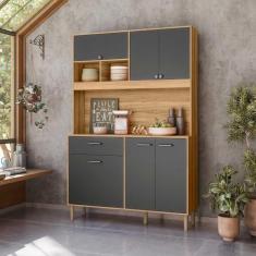 Imagem de Armário Para Cozinha Pequena 6 Portas 1 Gaveta 120 cm Freijó Cinza Erva Doce Nicioli