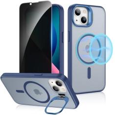 Imagem de Ruky Capa para iPhone 13/iPhone 14 com protetor de tela de privacidade, suporte de câmera de metal embutido, [compatível com MagSafe] Capa magnética translúcida para iPhone 13/iPhone 14 de 6,1