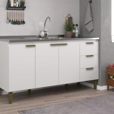 Imagem de Balcão de Pia para Cozinha 3 Portas 3 Gavetas Branco