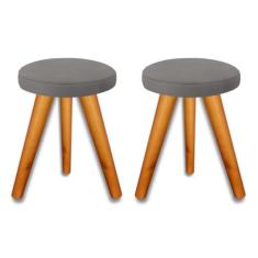 Imagem de Kit 2 Banqueta Puff JB Redondo Luxo Sala Pés Madeira Maciça (Cinza)