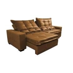 Imagem de Sofá De Courino Retrátil E Reclinável 2,55m Cama Inbox Bourbon Softgel D40 Caramelo