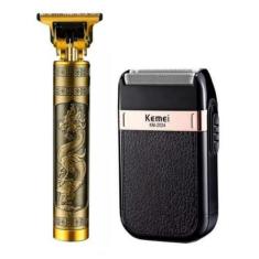 Imagem de Maquina De Cortar Cabelo Dourada + Barbeador Corte Navalhado - Kemei