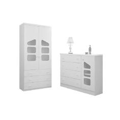 Imagem de Quarto Infantil com Guarda Roupa 02 Portas e Cômoda Sapateira Eloisa Branco - Phoenix Baby