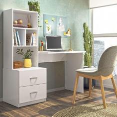 Imagem de Escrivaninha Para Quarto Cristal 2 Gavetas E 3 Nichos Cor Branco - Peternella Móveis