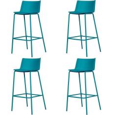 Imagem de Kit 4 Banquetas Ipanema Média Fratini 86,50 Cm (altura) Em Polipropileno Base Em Aço Azul Sonho Distante