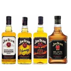 Imagem de Whisky Jim Beam Bourbon 1L + Honey 1L + Fire 1L + Black 1L