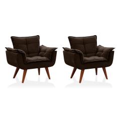 Imagem de Kit 2 Poltronas Opalla Marrom Suede Pés Palito